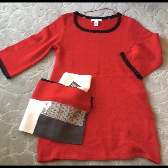 Style & Co. Sequined Red Sweater Tunic & Scarf set Petite Medium - Picture 2 of 13